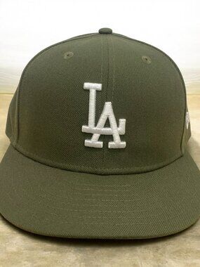 LA Dodgers New Era 59FIFTY Fitted Hat Olive Green Grey Brim Size 7 1/4